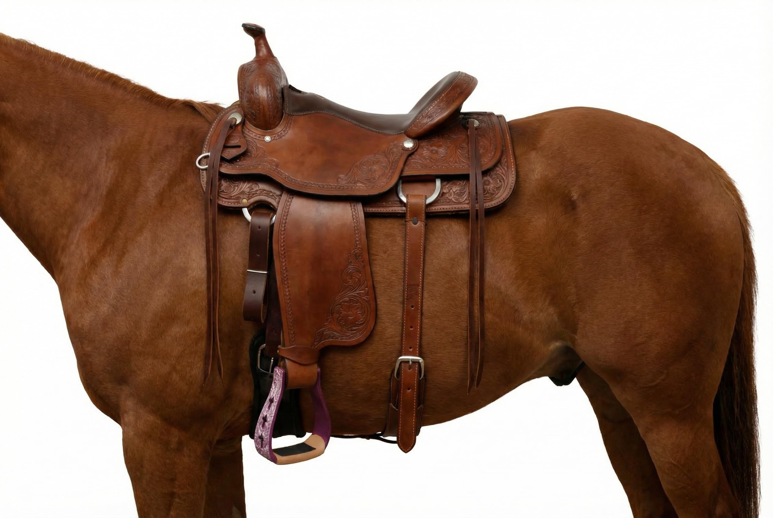Western Show - Sillín de caballo con estribos de cuero de aluminio grabado en cruz 5145v
