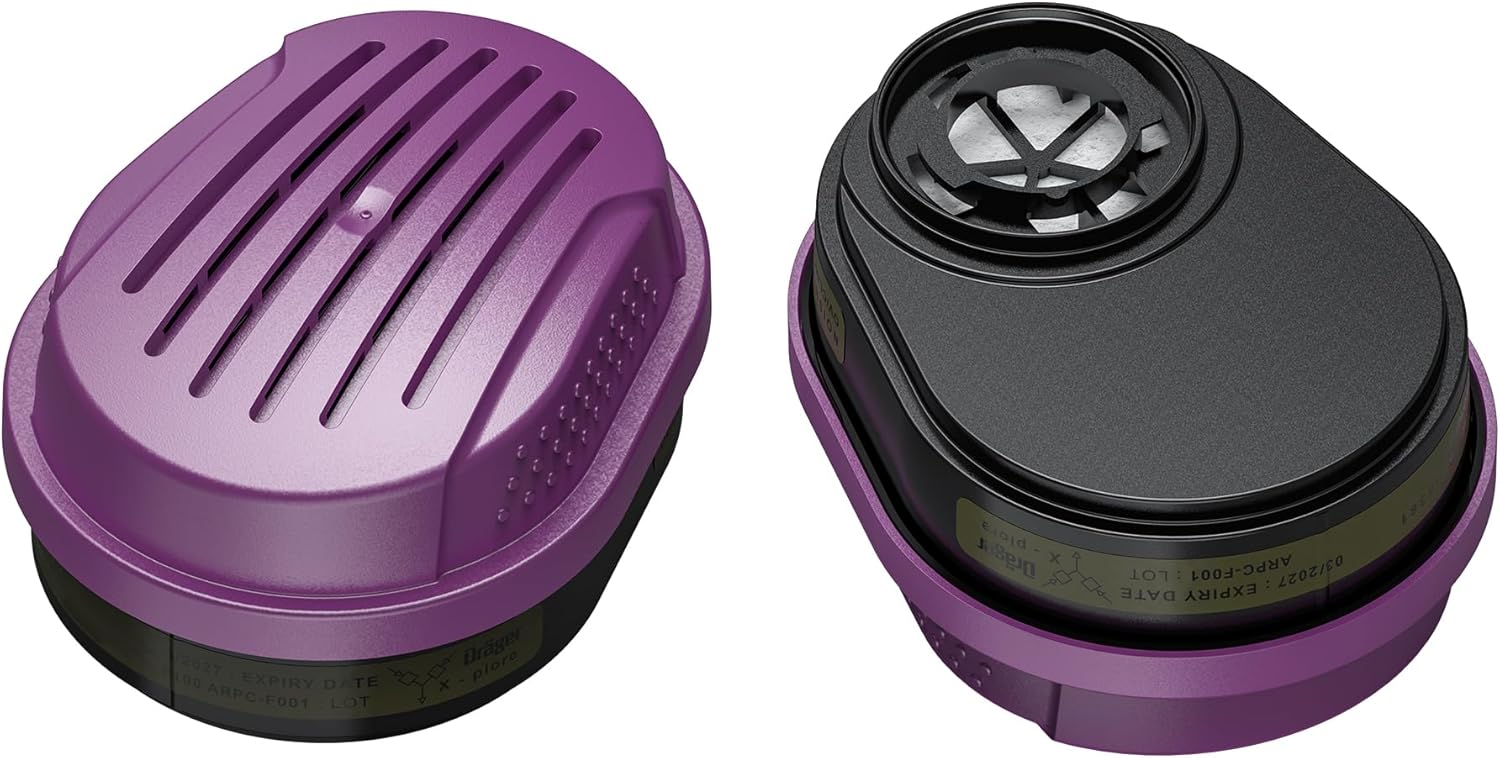 Dräger X-plore Combination Cartridge for Organic Vapors, Oil and Solid Particulates (OV/P100) | 2 Pieces | NIOSH-Approved X-plore 5500 Full-Face & 3300/3500 Half-Face Respirator Masks