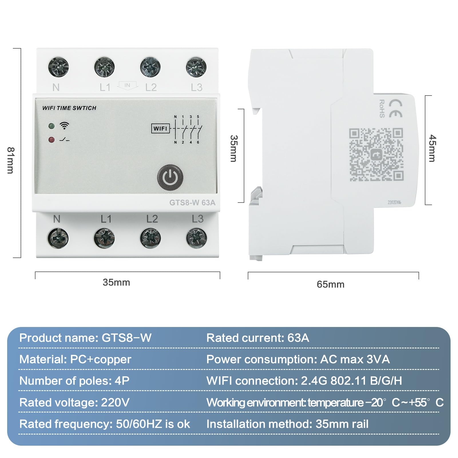 ZIPCOM GTS8-W tijdschakelaar Smart WiFi Rail ZIPCOM GTS8-W tijdschakelaar Smart WiFi Rail