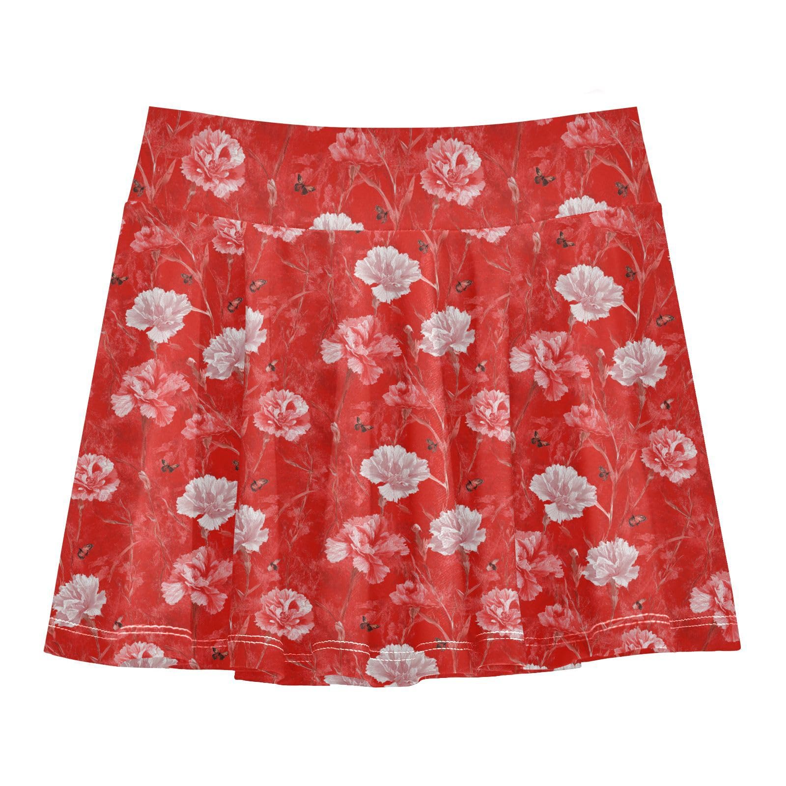 JUNZAN Flowers in Red Girls Skorts with Shorts Flowy Pleated Skirts for Kids with Pockets Scort Skirt Little Girl