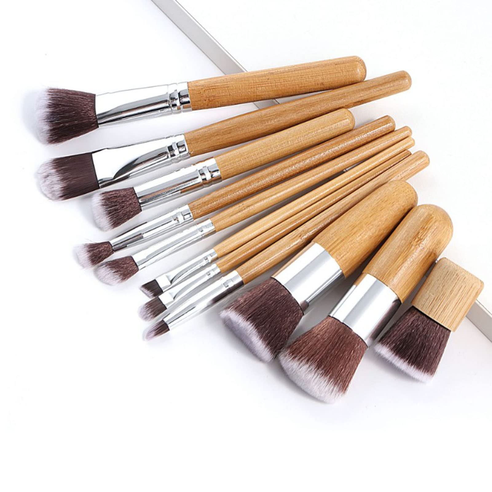 11Pcs Makeup Brush Set Soft Synthetic Bamboo Handle Professional Cosmetic Brushes Storage Bag Brushes for Face Beauty Brides