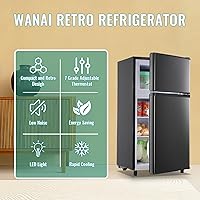 Vista 9 de WANAI 3.5 Cu.Ft Mini Fridge with Freezer, Compact Refrigerator for Office, Dorm, Apartment, 7-Level Adjustable Thermostat, 2 Removable Shelves and