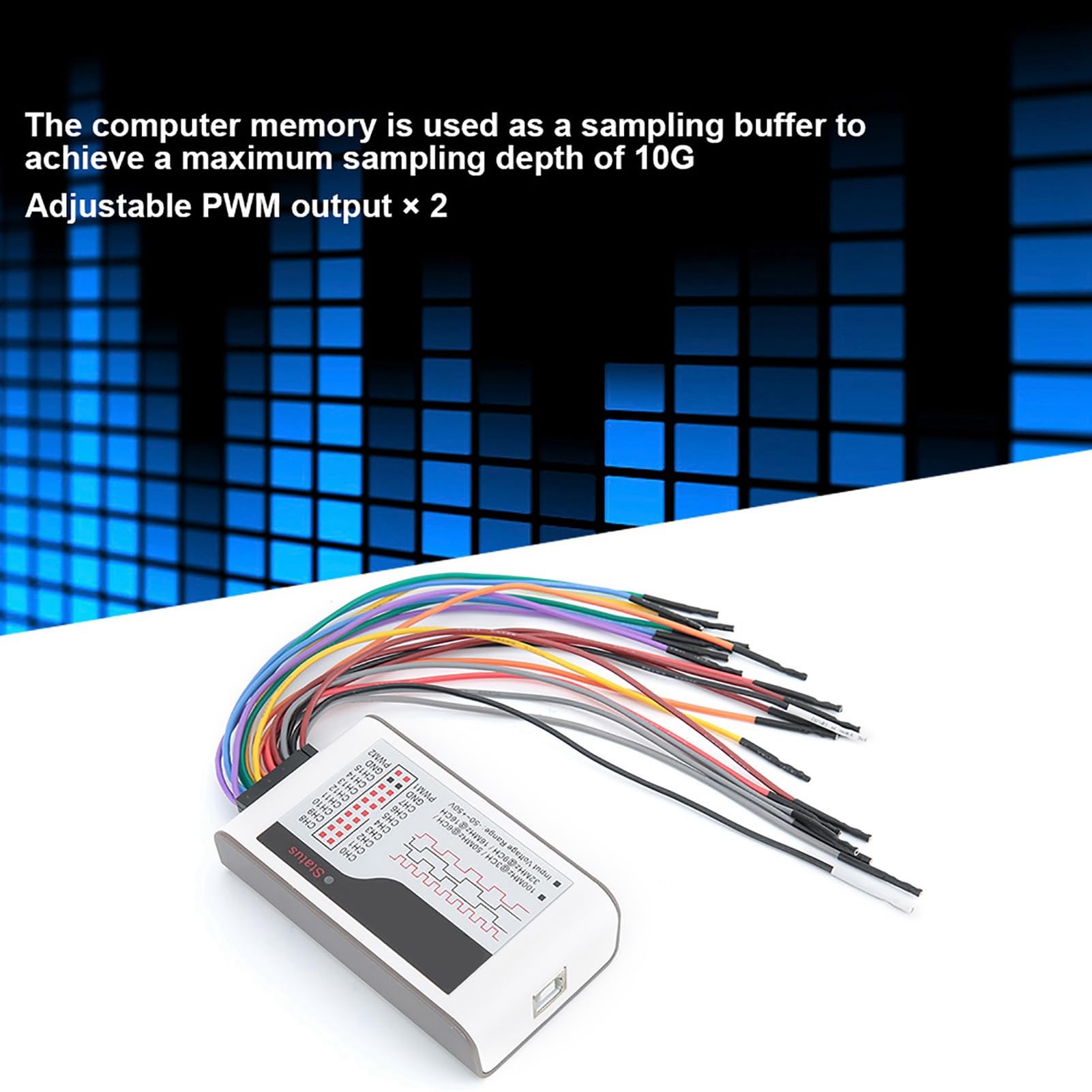 Analizador lógico USB Klanata LA1010, 16 canales Analizador de lógica digital de 100MHz con salida PWM de umbral ajustable, para XP/7/8/10