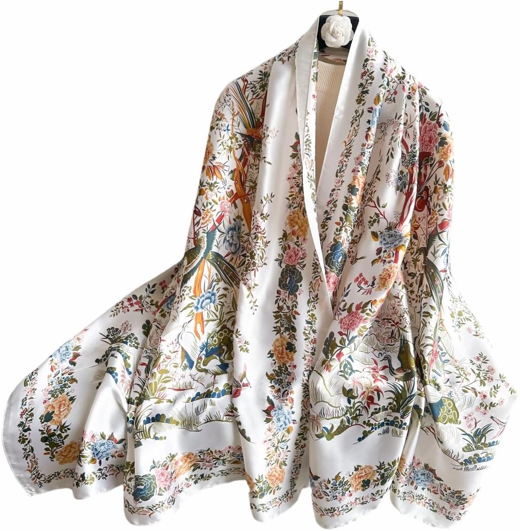 Elegant Silk Scarf Shawl for Women Lightweight Floral Satin Scarf Trendy Silky Scarves Headscarf Neck Shawls Wraps