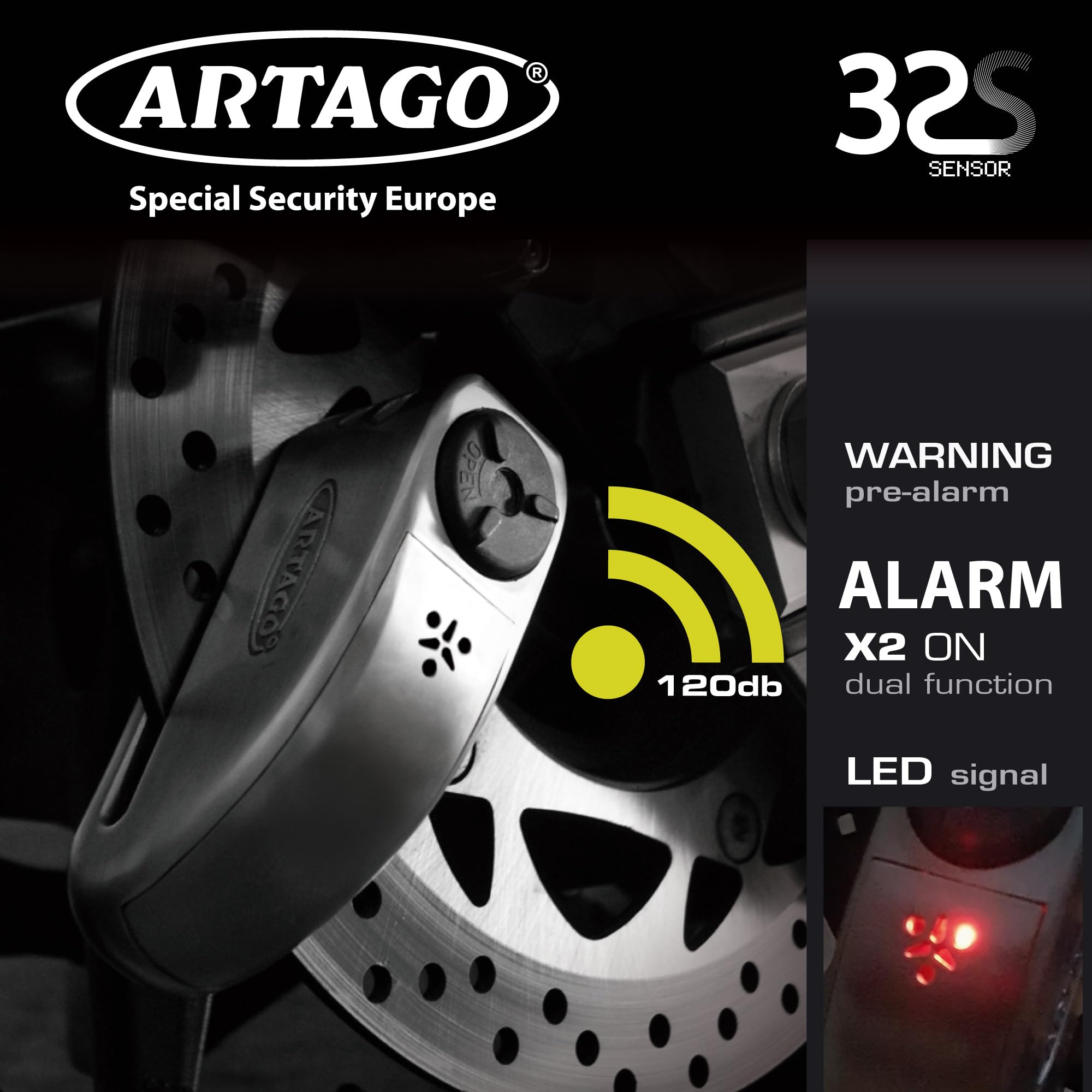 ARTAGO 32S7 Pack Antifurto Bloccadisco con Allarme 120db Alta Sicurezza + Supporto per Honda CB650F e CBR650F, Omologato Sra