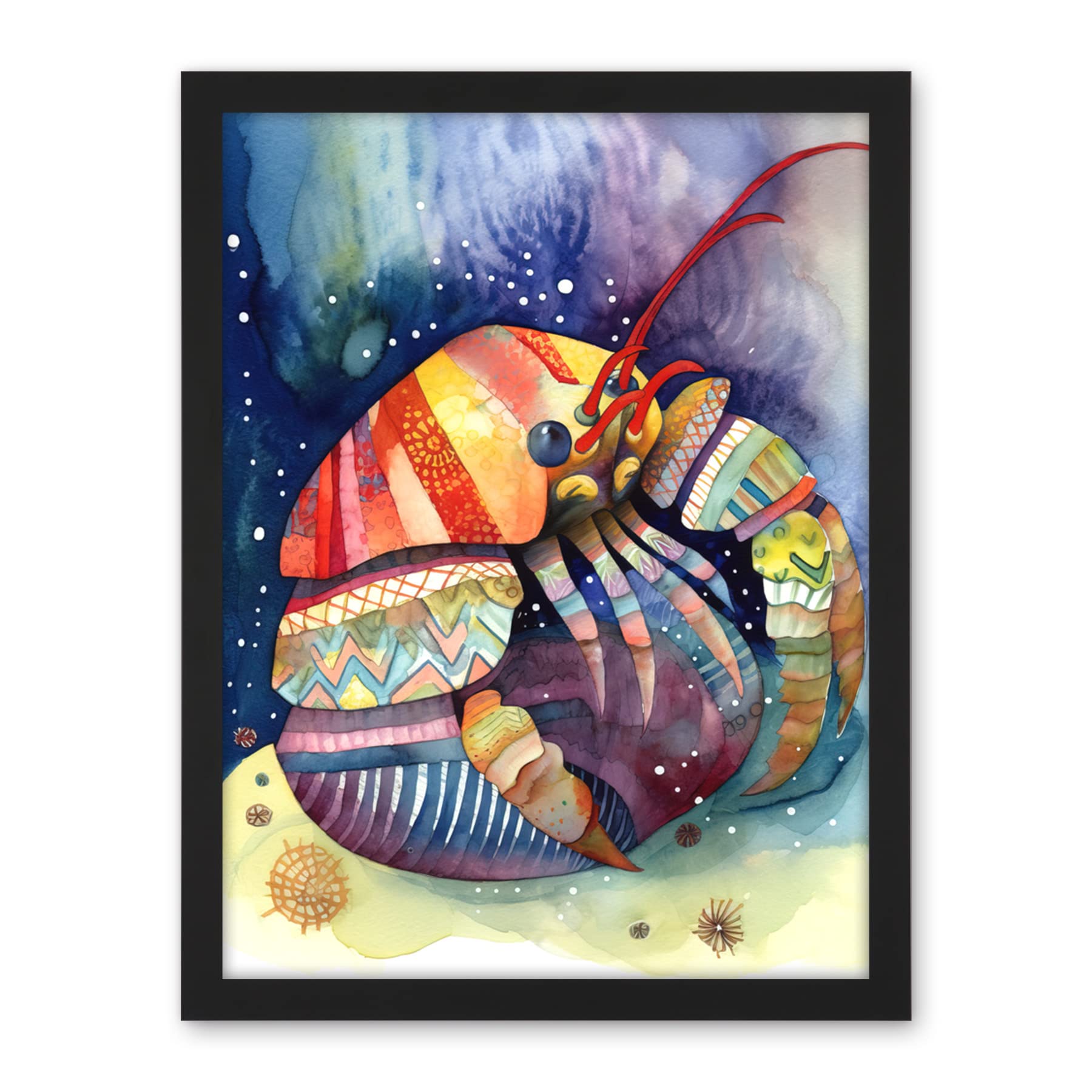 Artery8 Hermit Crab Folk Art Watercolour Painting Artwork Framed Wall Art Print 18X24 Inch