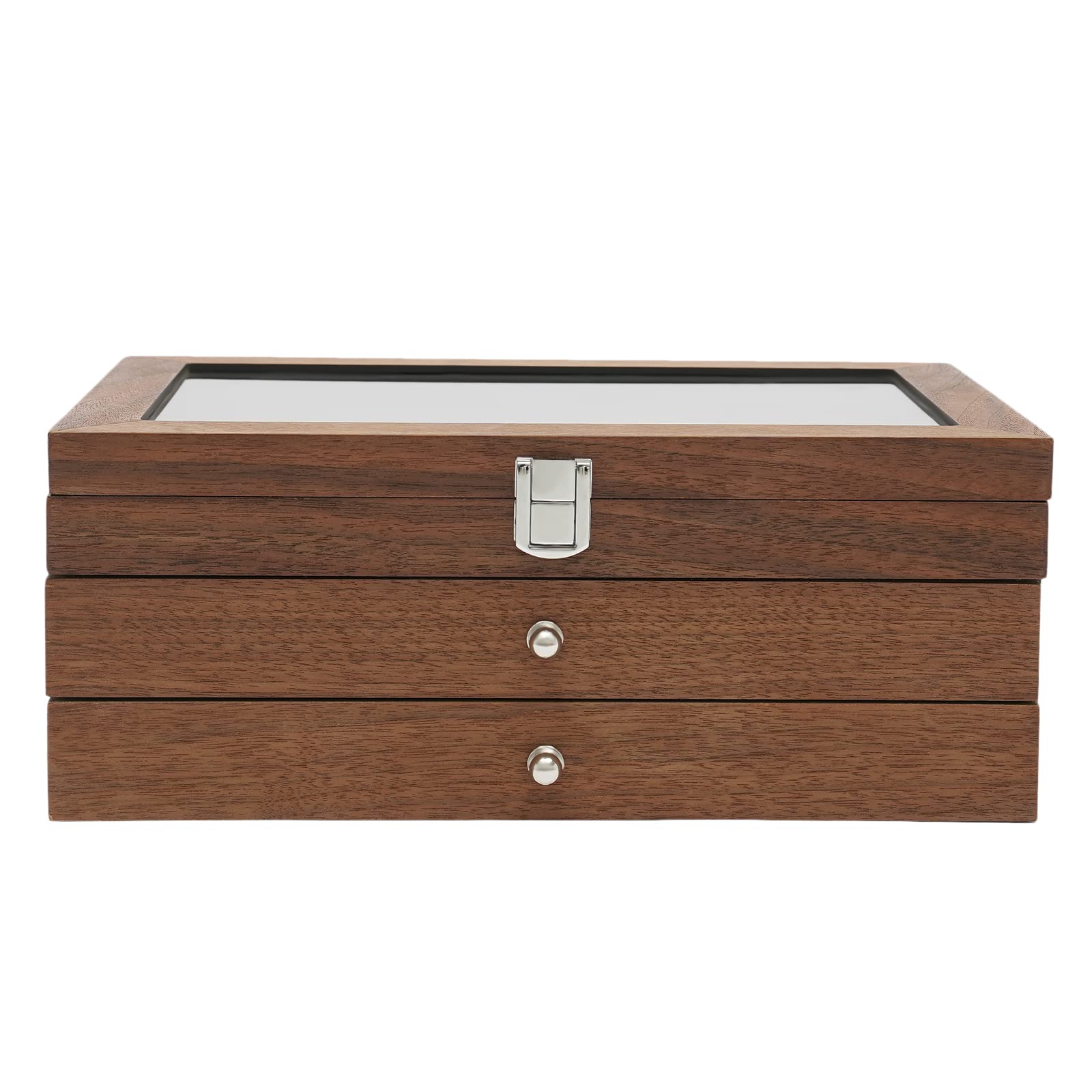 Stifthalterbox mit Vitrine | Platz für 23 Schreibgeräte | Füllfederhalterbox | Kugelschreiber Aufbewahrung aus Holz und Glas für Geschäft oder Zuhause|Walnussholz
