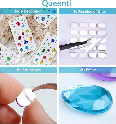 Miniatura 4 de QUEENTI 2102 calcomanías de gemas, gemas autoadhesivas para manualidades, diamantes de imitación brillantes para manualidades, formas surtidas,