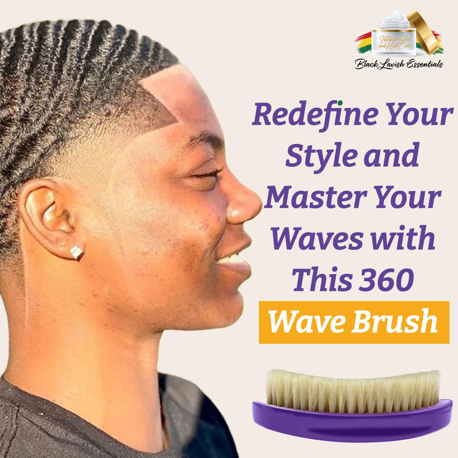 360 Wave Brush, Build Deeper Waves, Soft & Hard Boar Bristle Curved Brushes BLACK LAVISH ESSENTIALS Gold Bristle (Soft Brush, Purple)