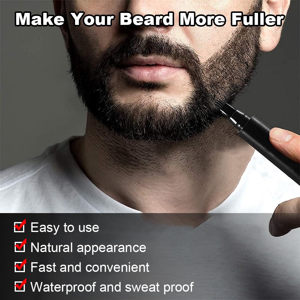 Penna per Barba Uomo,2pcs Kit Penna Barba Istantanea,Kit Matita Riempitiva per Barba Uomo,Beard Filling Pen,Riempimento Barba Impermeabile,Matita per Barba e Pennello per Barba