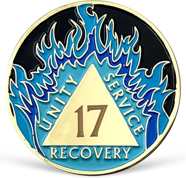 17 Year Sobriety Chip Blue Flames Sober Coin NA AA Recovery Medallion Affirmation Sobriety Gifts for Men Women 1-20 Years Alcoholics Anonymous Recovery Gifts Anniversary Token
