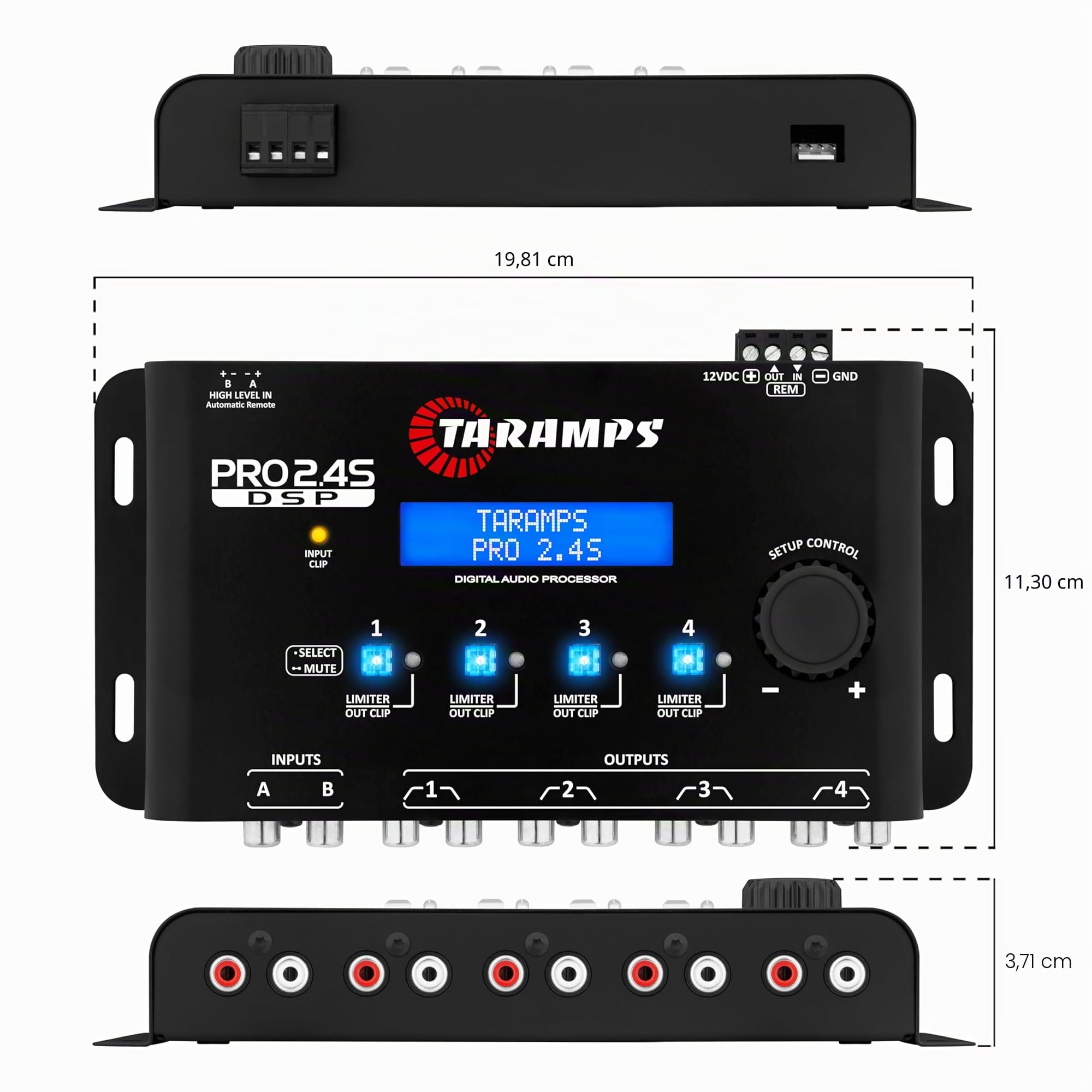 Taramps Pro 2.4S DSP Crossover Full Digital Signal Processeur et égaliseur avec séquenceur Égalisation Graphique 15 Bandes 12 prédéfinis EQ 2 canaux d'entrée et Sortie 4 canaux