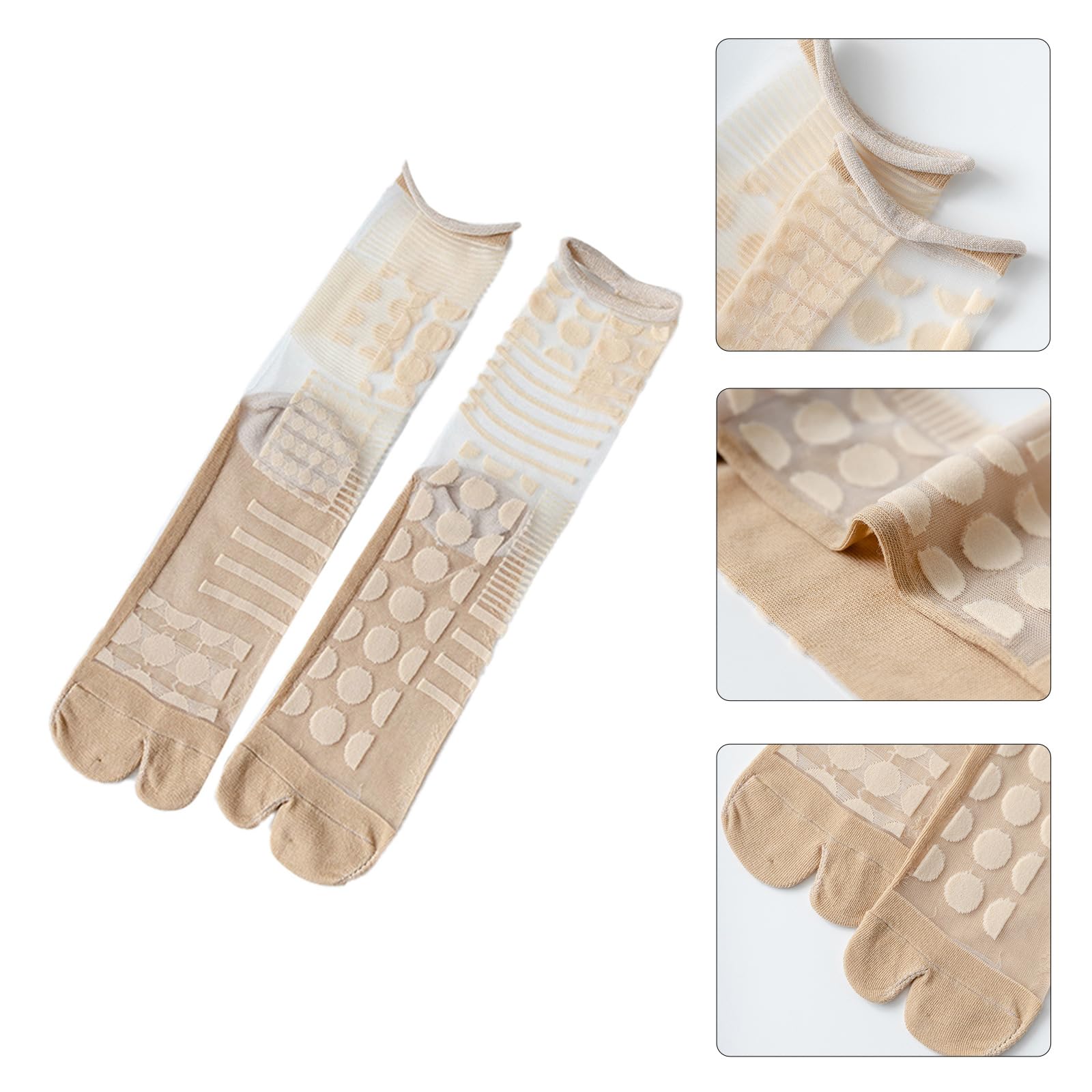 Dsgzkk Socks,Women Split Toe Glass Fiber Kimono Crew Socks Asymmetric Geometric Pattern Thin Mesh 2 Finger Flip Flop Hosiery