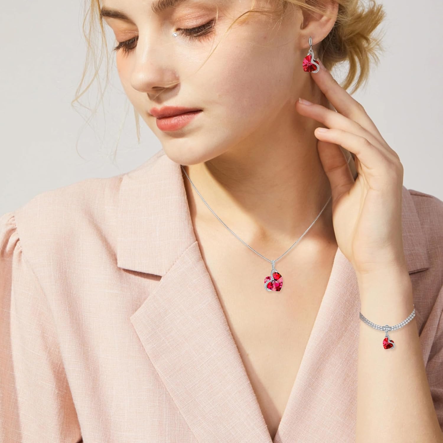 Blissful Heart Crystal Jewelry Sets For Women 18K White Gold Plated Bracelet Necklace and Earrings Sets for Wife Girlfriend or Mothers Idea Gift for Special Women in Life - Image 4