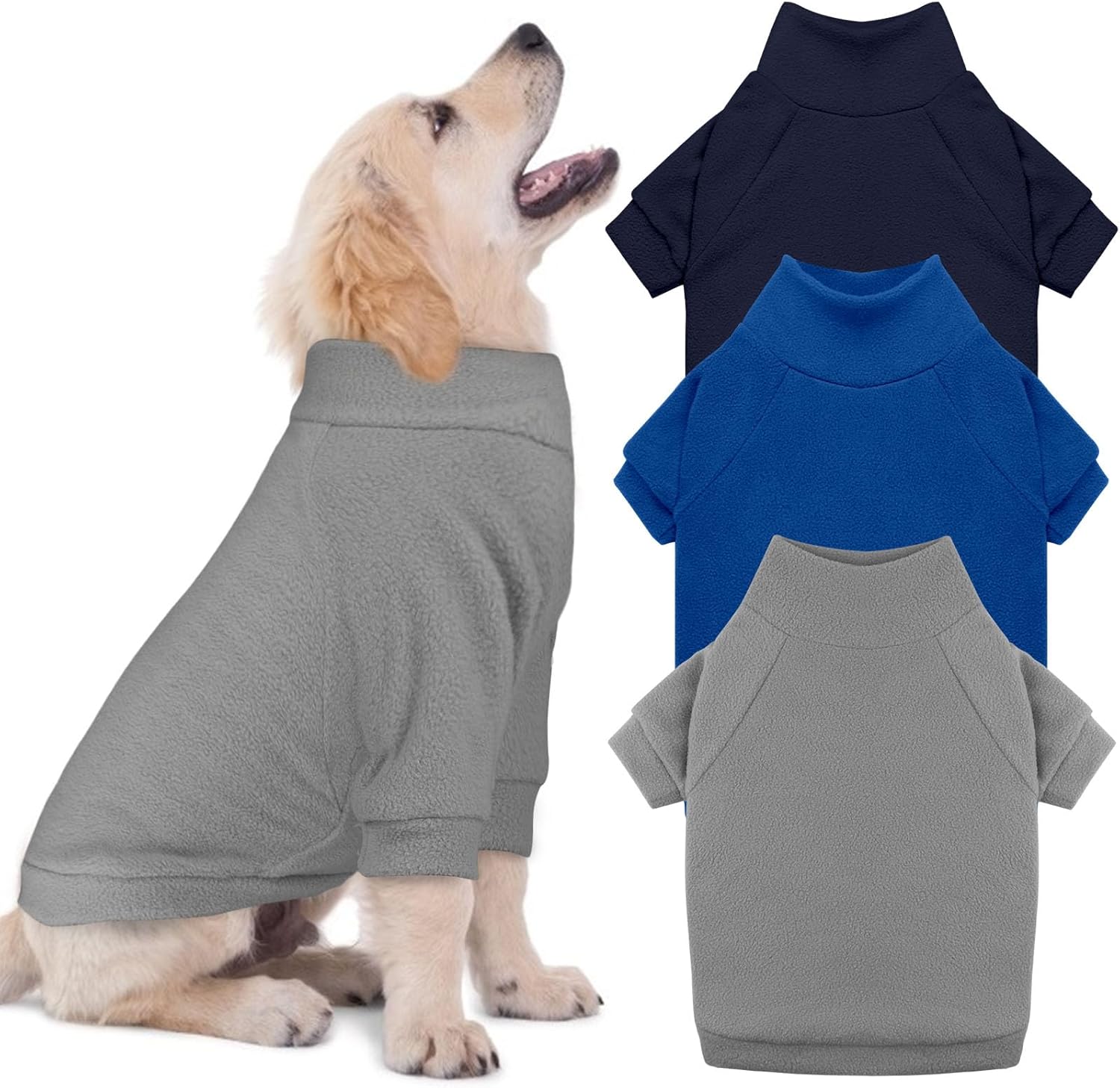 3 Pack Dog Sweaters for Large Dogs, Fleece Dog Sweater Large Pet Clothes Turtleneck Soft Warm Sweatshirt Boy Girl Pet(Pink+Hotpink+Purple,XL)