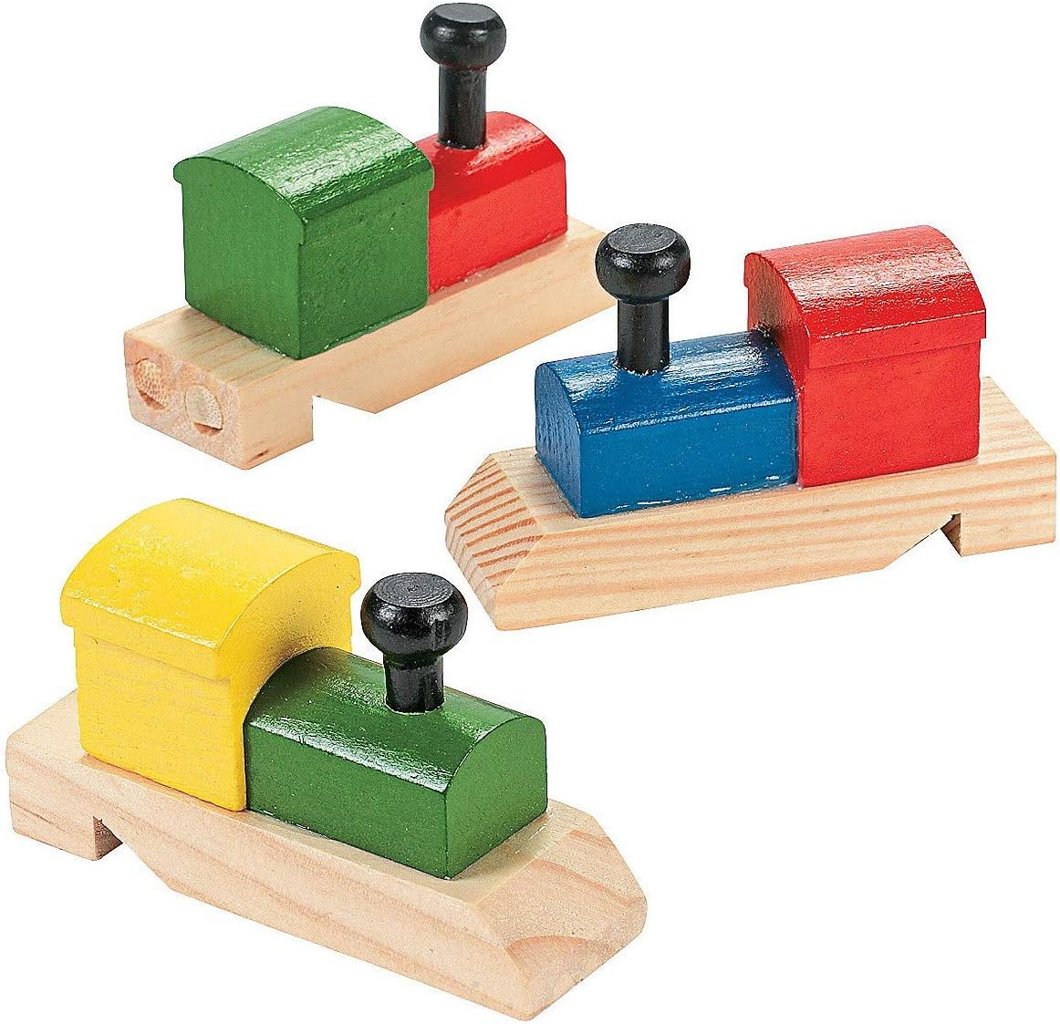 Fun Express Wooden Train Whistles for Kids - Set of 12, Shaped as Locomotives - Birthday Party Favor Toys and Gifts