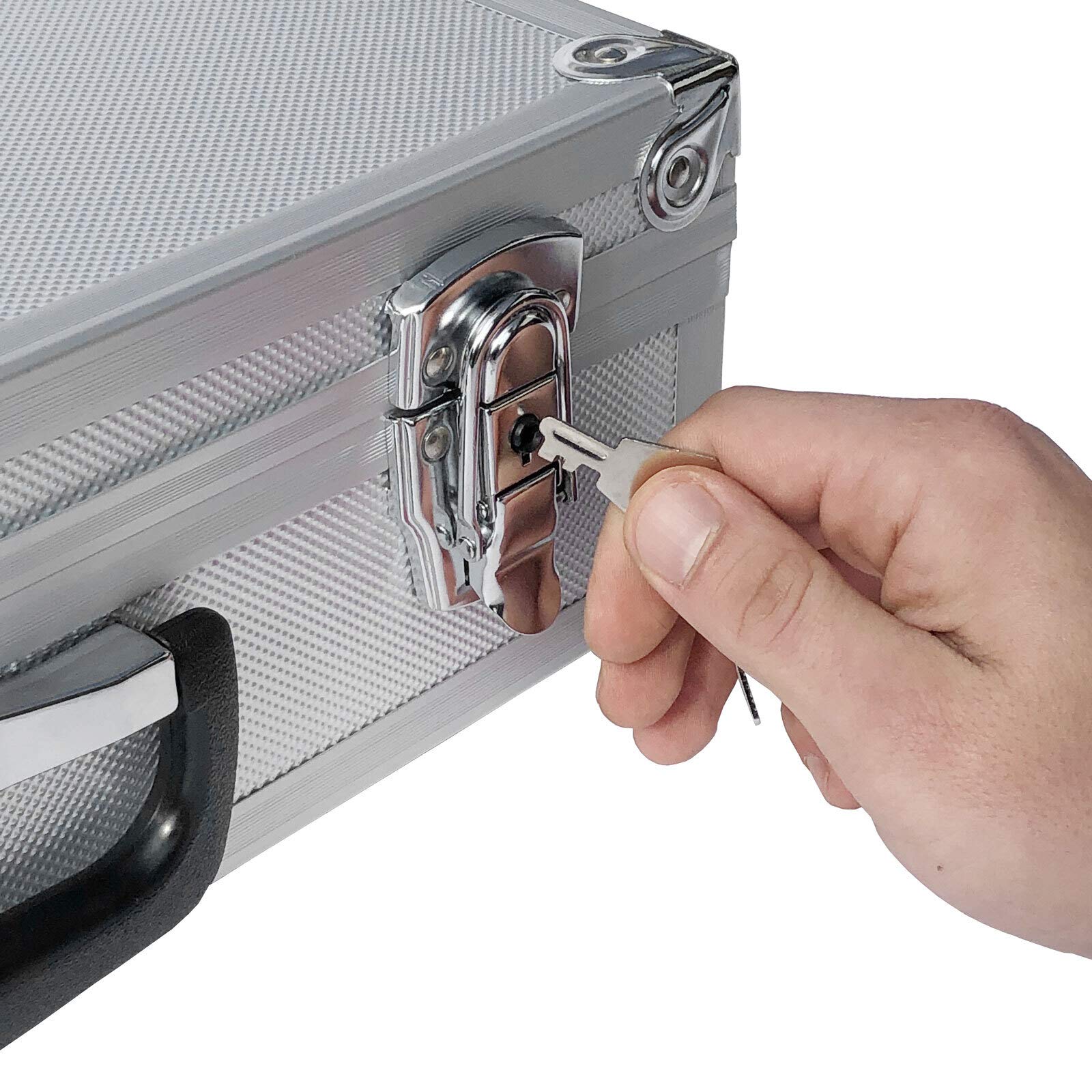 ECI® Maleta de aluminio plateada con espuma en forma de cubo, maletín vacío, maletín de aluminio, caja de herramientas, 400 x 250 x 115 mm