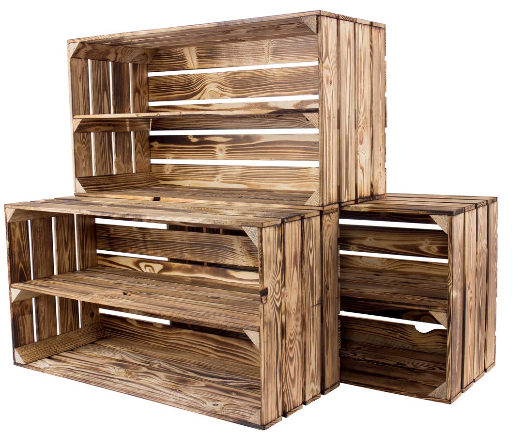 Sparpaket großes geflammtes/gebranntes Regal Obstkiste Schuhregal Wandregal Holzkiste(9er Set)