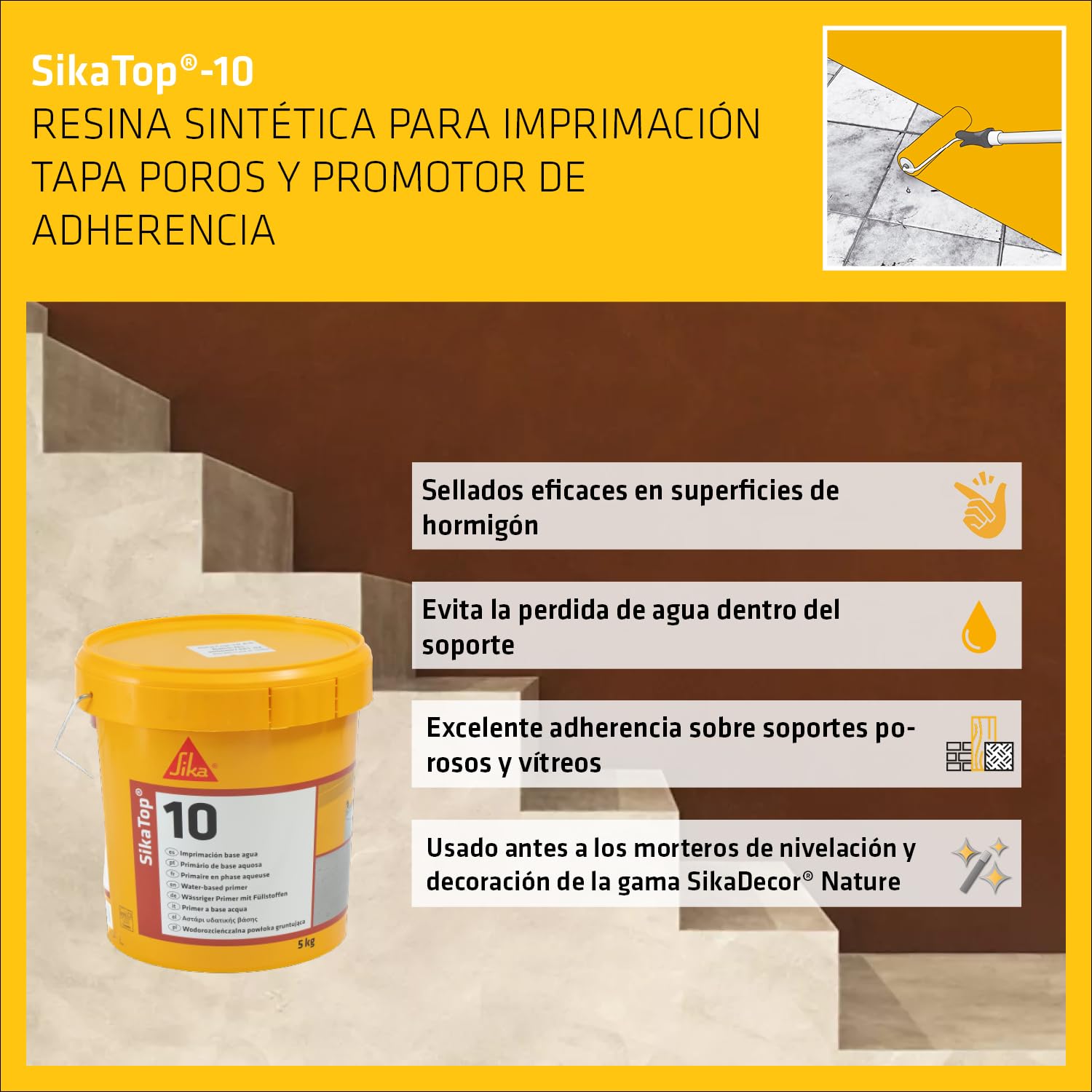 SIKA - Imprimación de adherencia base agua - SikaTop 10 - Rojizo - 20kg | Tapaporos y promotor de adherencia - Para soportes minerales, cemento y cerámica - Mejora la preparación