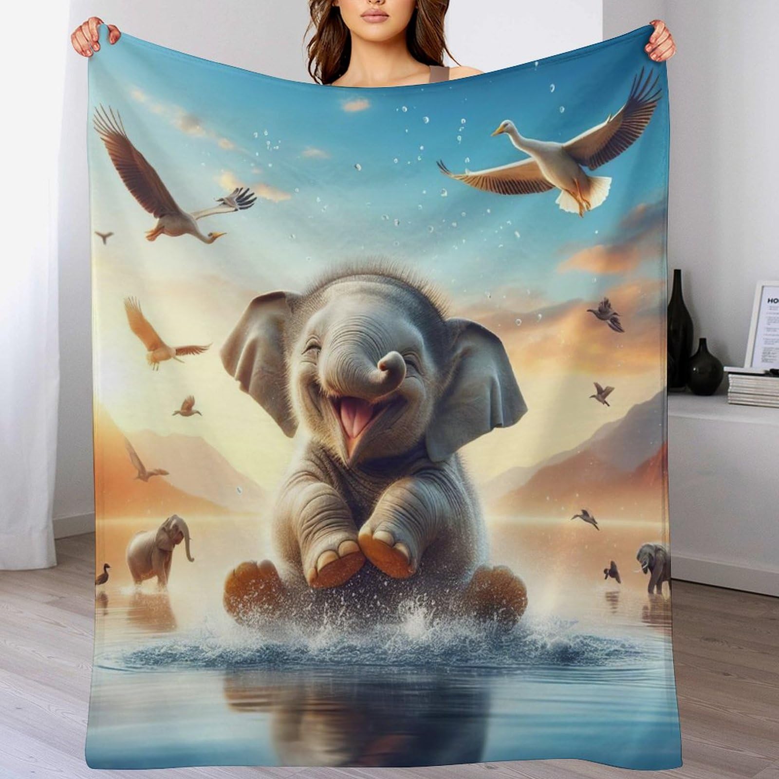 Couverture polaire éléphant en flanelle douce et chaude pour lit enfant