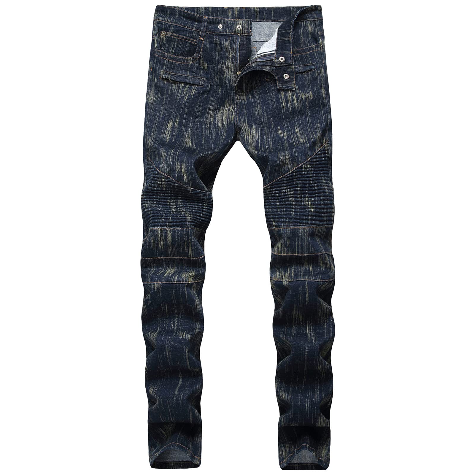 Maiyifu-GJ Men's Destroyed Ripped Stretch Jeans Distressed Multi Pockets Biker Denim Pants Slim Zipper Moto Jean Trousers (Dark Blue 7,36)