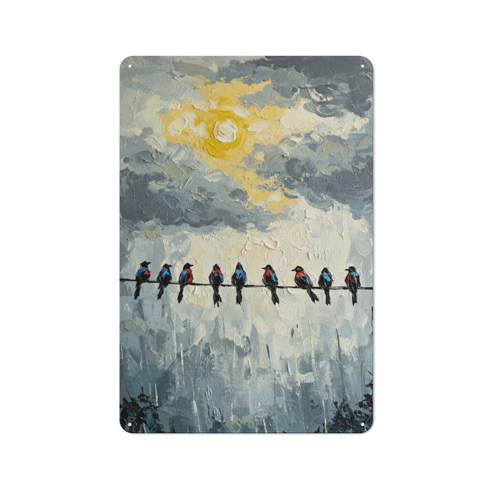 Junmoney Birds On A Wire Painting Retro Retro Metal Sign 30X20cm Featuring Old Style Wall Plaque For Lounge, Study, Pub Or Wall Gallery