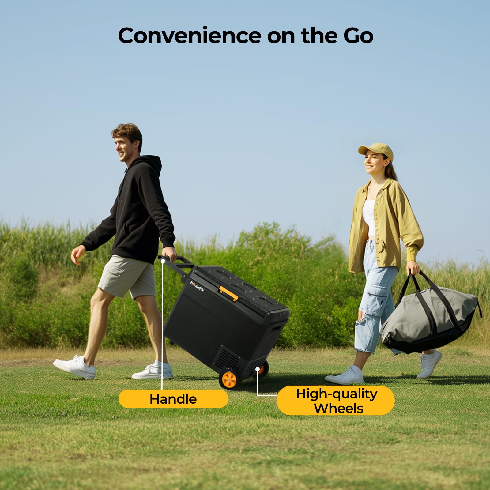 BougeRV CRS 60L Glacière à Compresseur avec Roues Poignée Étanchéité IPX4 Congélateur Réfrigérateur à Compression 12/24V 220V pour Voiture Camping Voyage Bateau Contrôle APP -20℃~20°C