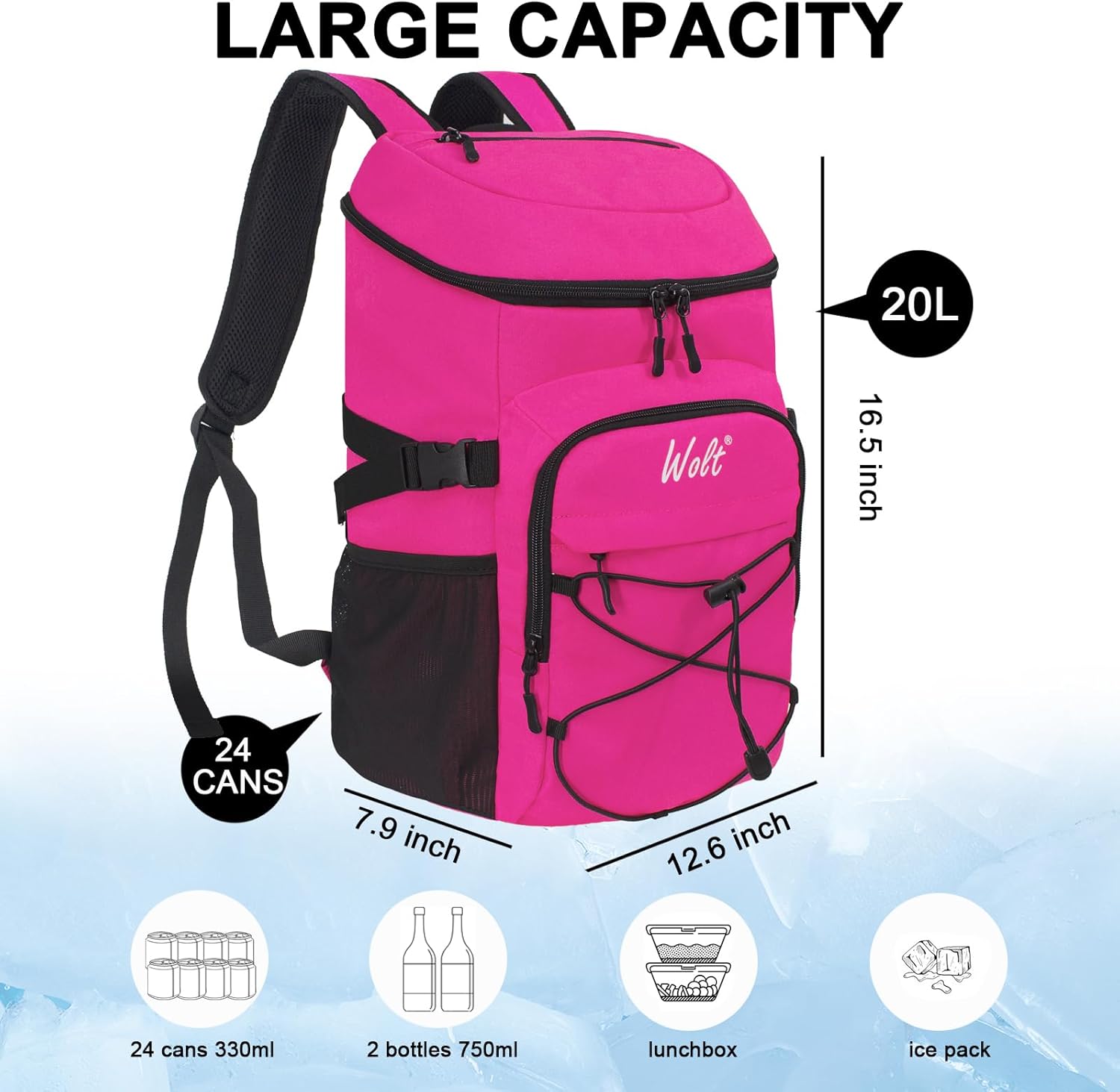 WOLT Cooler Backpack,24 Cans Insulated Backpack Cooler Leakproof,Lightweight Soft Cooler Bag,Camping Cooler,Large Capacity Beach Cooler,Waterproof Travel Cooler Lunch Backpack for Hiking