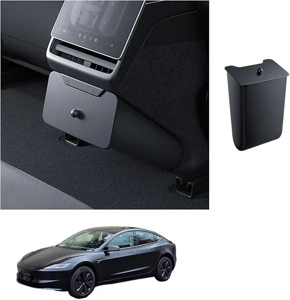 Eoryeo Rear Trash Can with Magnetic Lid for Tesla Model 3 2024 Highland, Organizer Tray Compatible with Model 3 Highland 2024, Backseat Trash Bin & Storage Box with Large Capacity Tesla Accessories