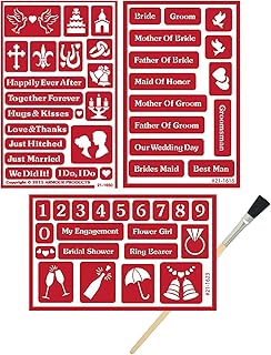 3 Armour Etch Over N Over Reusable Glass Etching Stencils | Wedding, Marriage Anniversary, Engagement, Bridal Shower, Bride, Groom Theme Stencil | Set Includes Brush, Total 4 Items