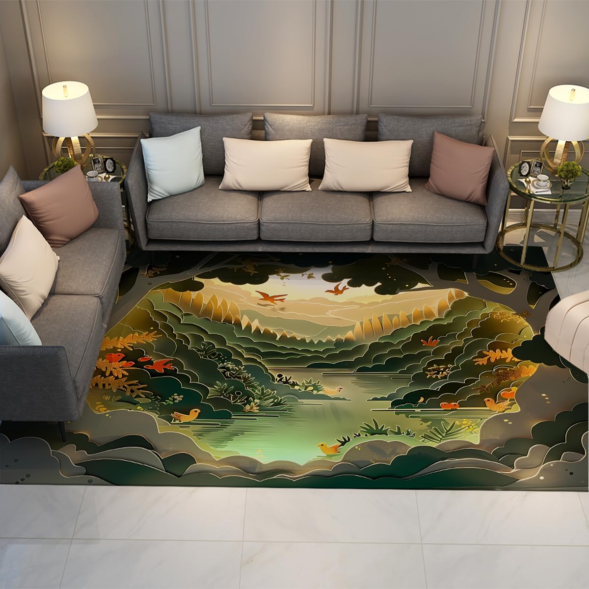 Tapis vert eau facile à nettoyer imprimé paysage de nature grand format