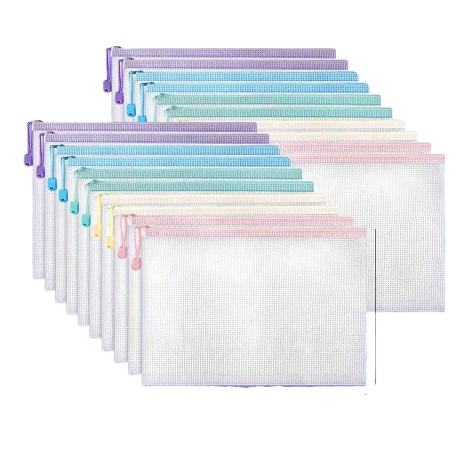 24 sacchetti in plastica per documenti, formato A4, con cerniera, colori misti, per viaggi, scuola, ufficio, organizer per documenti da ufficio