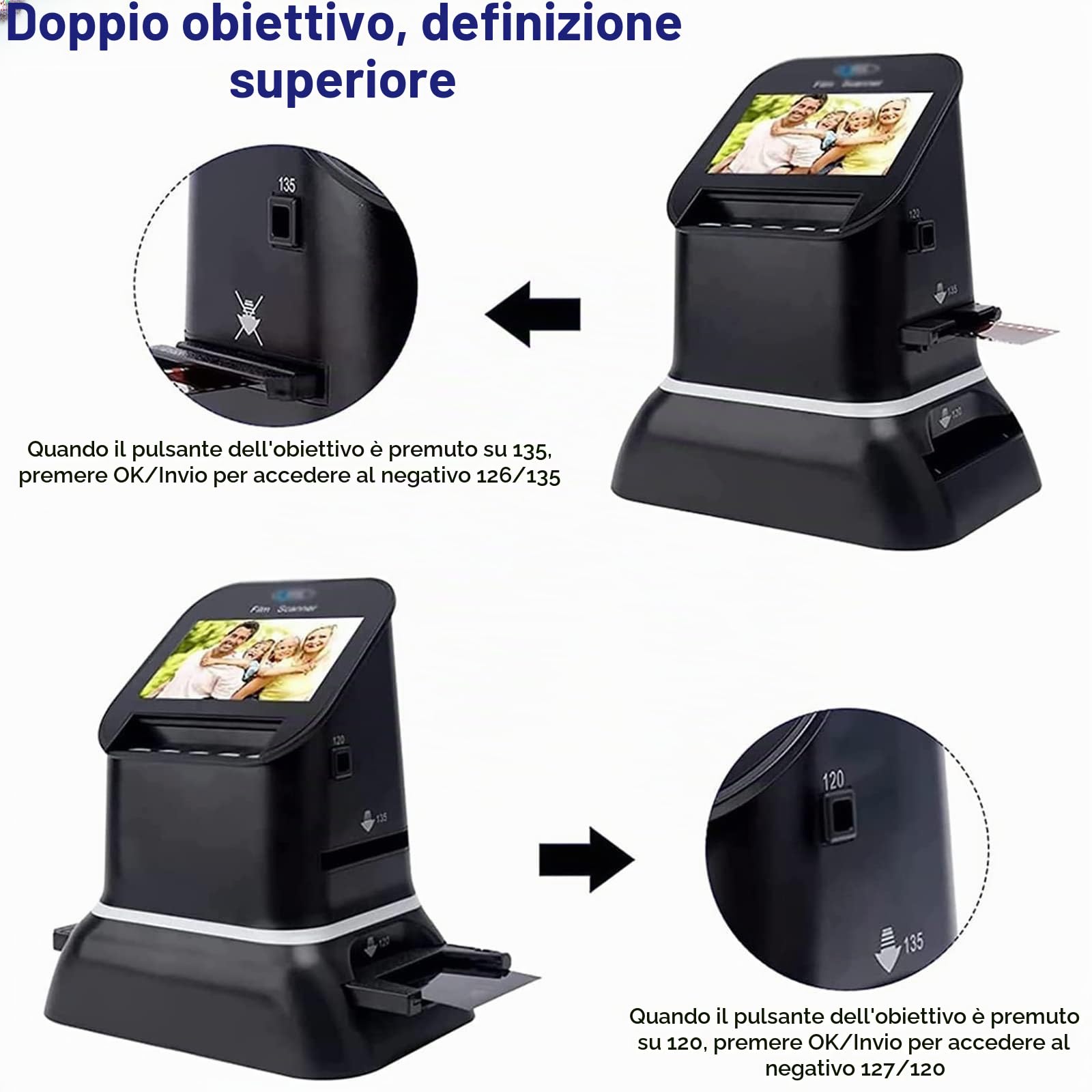 Scanner Digitale per Pellicole E Diapositive, 120 Scanner per Pellicole Ad Alta Risoluzione, Conversione di Negativi E Diapositive da 35 Mm, 135, 126, 127 in JPEG Digitale, Convertitore di Foto