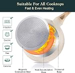 M MELENTA Pots et Pan Set Non Stick, 11pcs Ensemble de cuisine en céramique non toxique, kit de cuisine à induction, ensemble de cuisine avec casserole, poêle, casserole, 100% PFOA Gratuit, crème