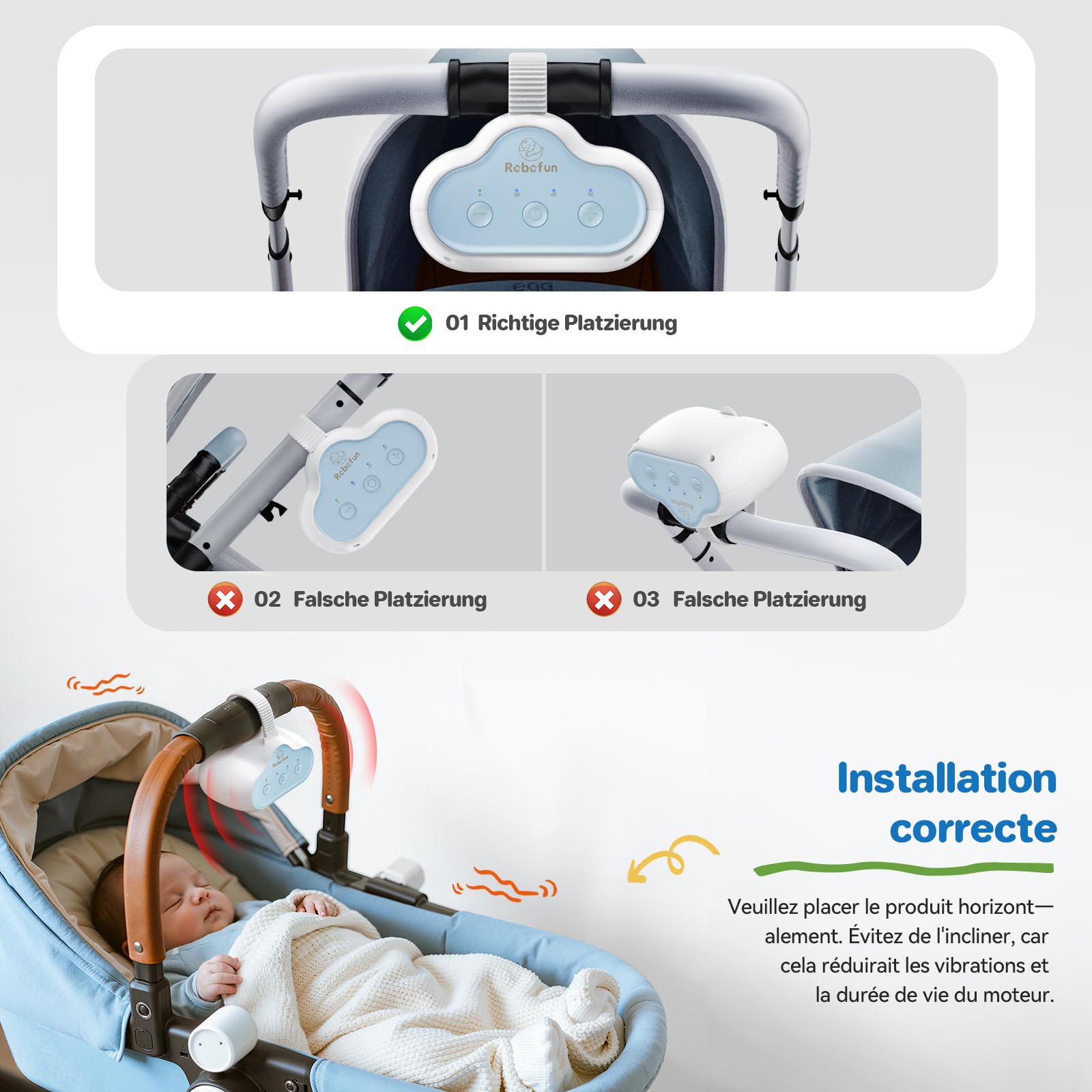 Babymoov Balancelle Bebe Electrique Avec 3 Intensités De Secouement, Minuterie 30-60-90 Min, Charge USB-C