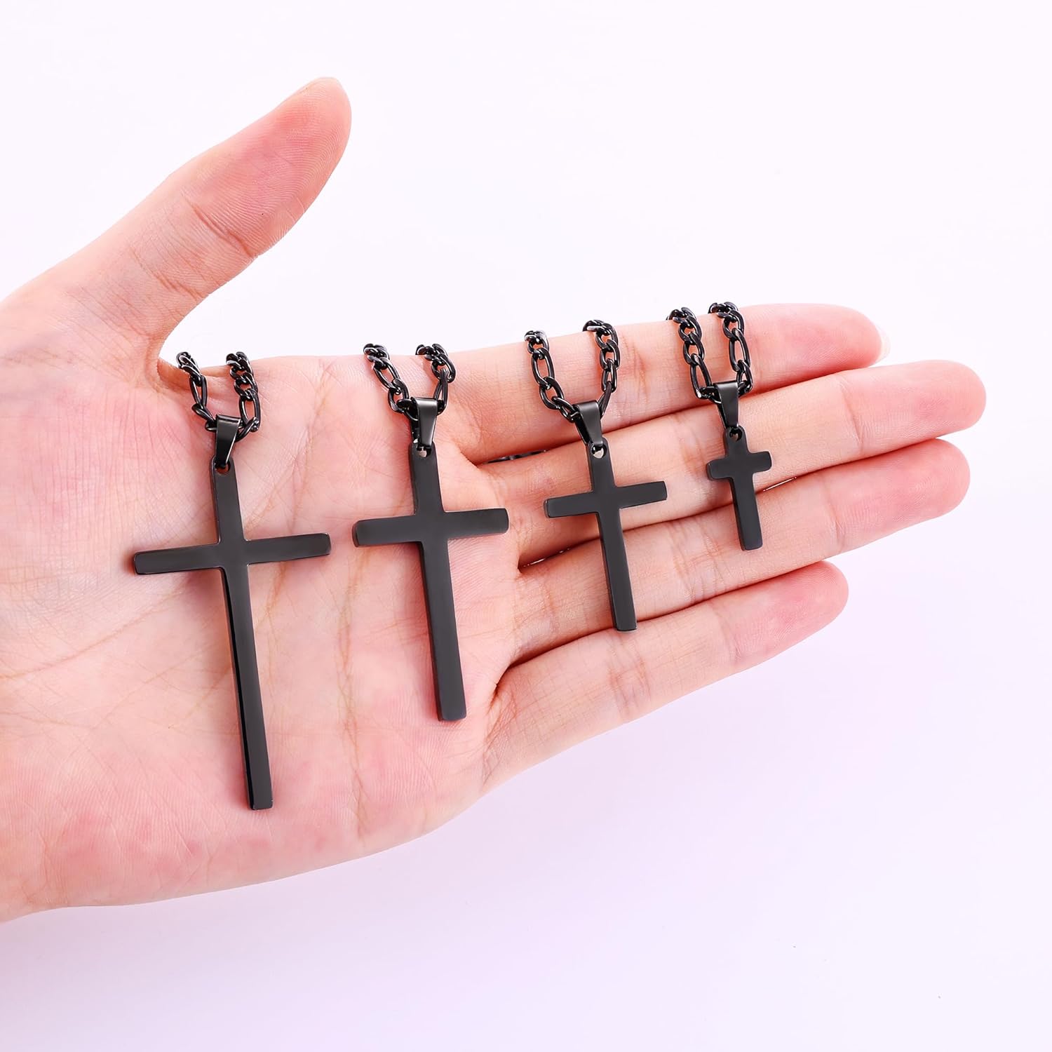 Fiusem Silver Tone Cross Necklace for Men, Stainless Steel Mens Cross Necklaces with 3.5mm Figaro Chain, Pendant Chain 16-24 Inches - Image 7