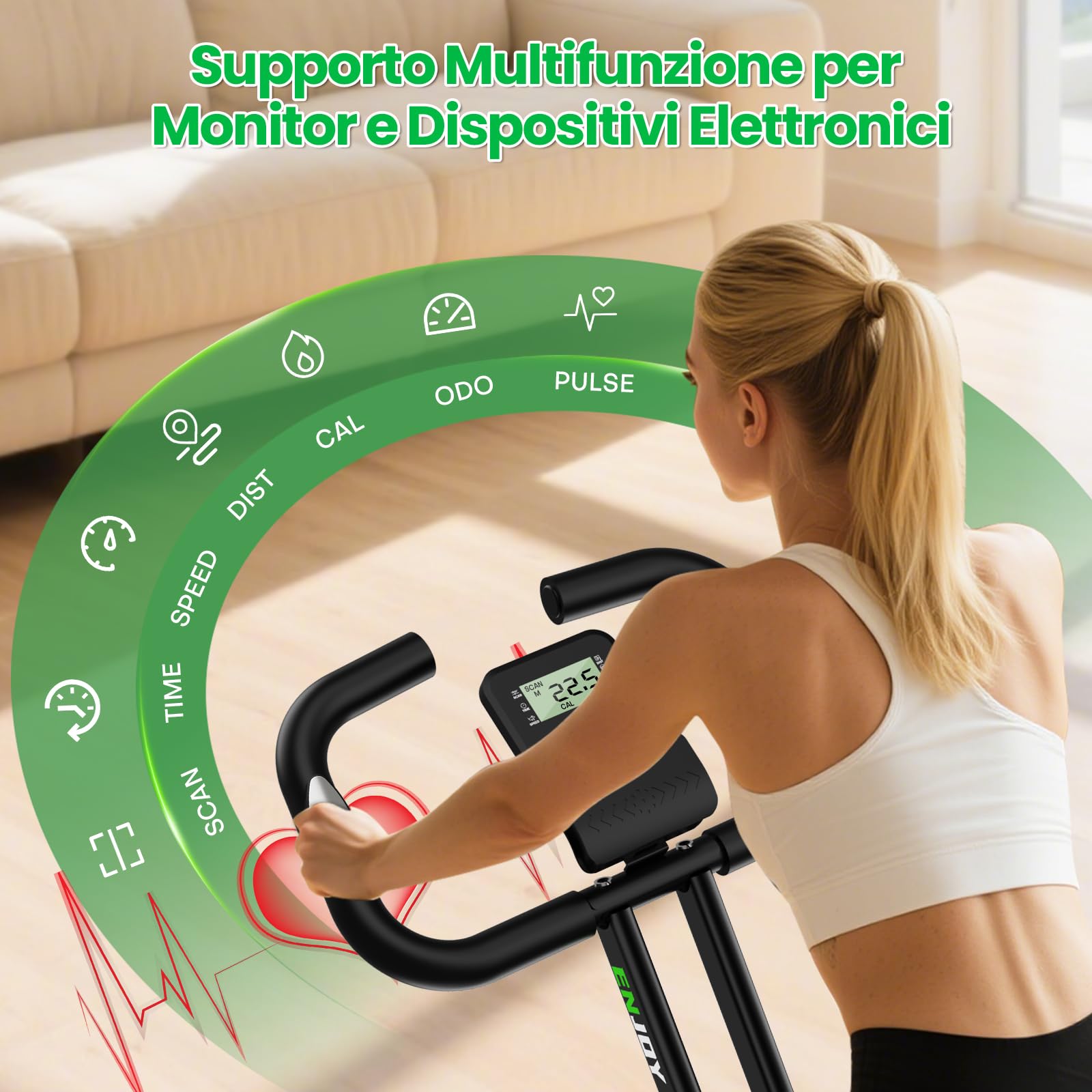 2026 Cyclette Pieghevole Silenziosa 3 in 1, Dotata di 10 Livelli di Resistenza Magnetica, Monitor LCD, Fascia Elastica e Sella Comoda
