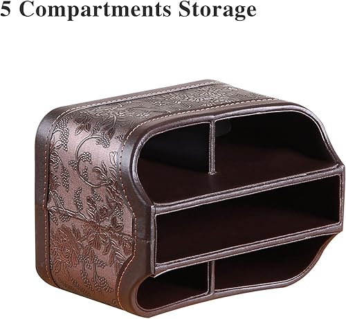 Miniatura 3 de YAPISHI Soporte para control remoto de cuero antiguo, escritorio giratorio de 360 grados, organizador de mesa de noche para controlador, medios,