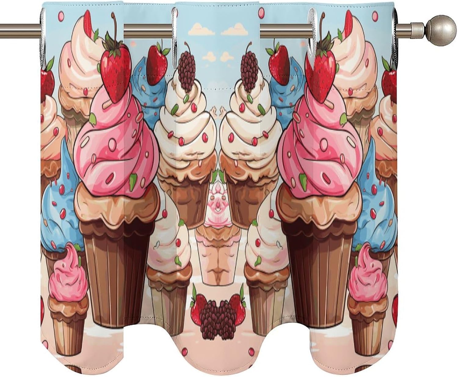 Small Window Curtains, Cupcakes and Ice Cream Printed Mini Window Curtains Valance, Pocket Window Curtains are Suitable for Homes, Offices, Farmhouses, and Restaurants