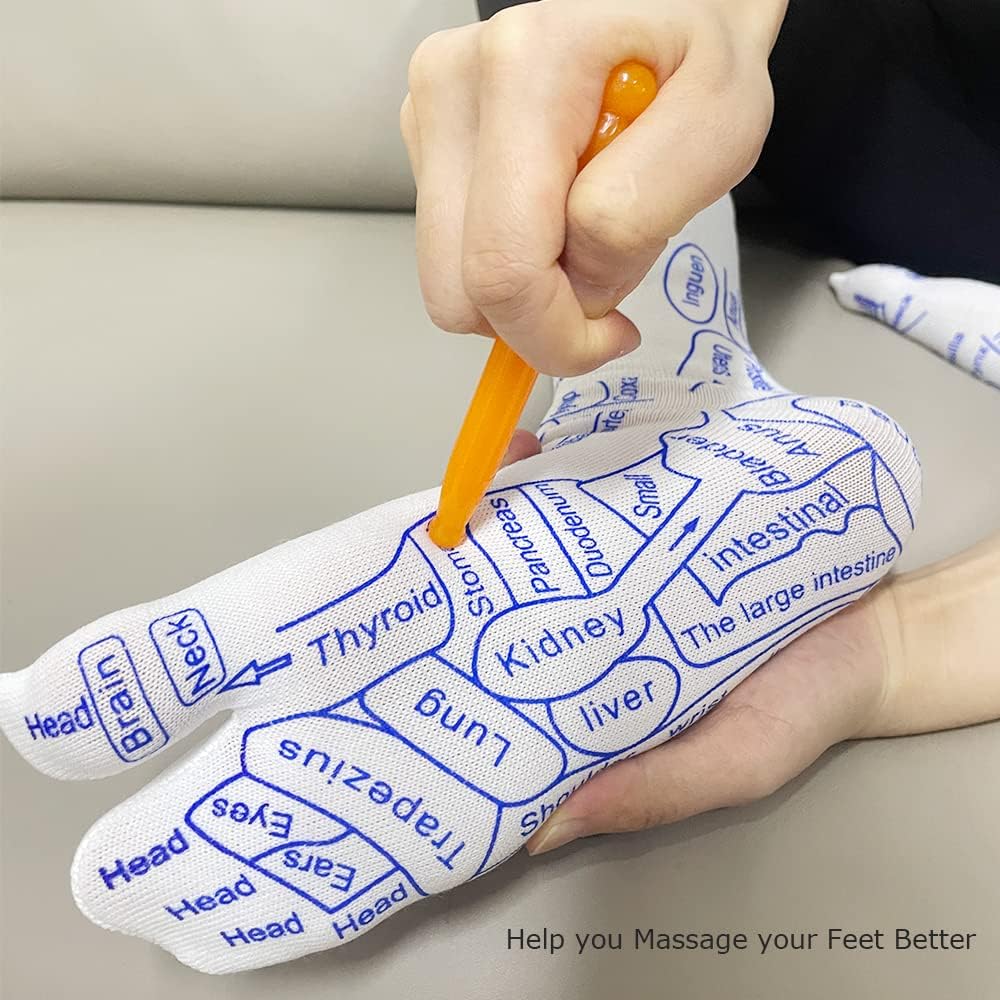 Foot Acupressure Massage Socks for Men, Reflexology Socks with Foot Massage Stick, Printed Foot Reflexology Chart Sock for Home Relaxation, 2 Pcs