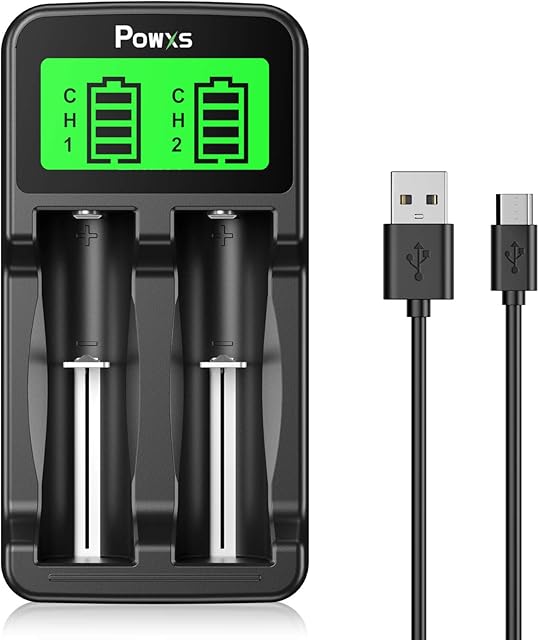 POWXS LCD 18650 Universal Lithium Battery Charger AA AAA, Charger Intelligent for Li-ion / Ni-MH/Ni-CD 18650 18350 17500 18490 17670 16340(RCR123) Rechargeable Batteries