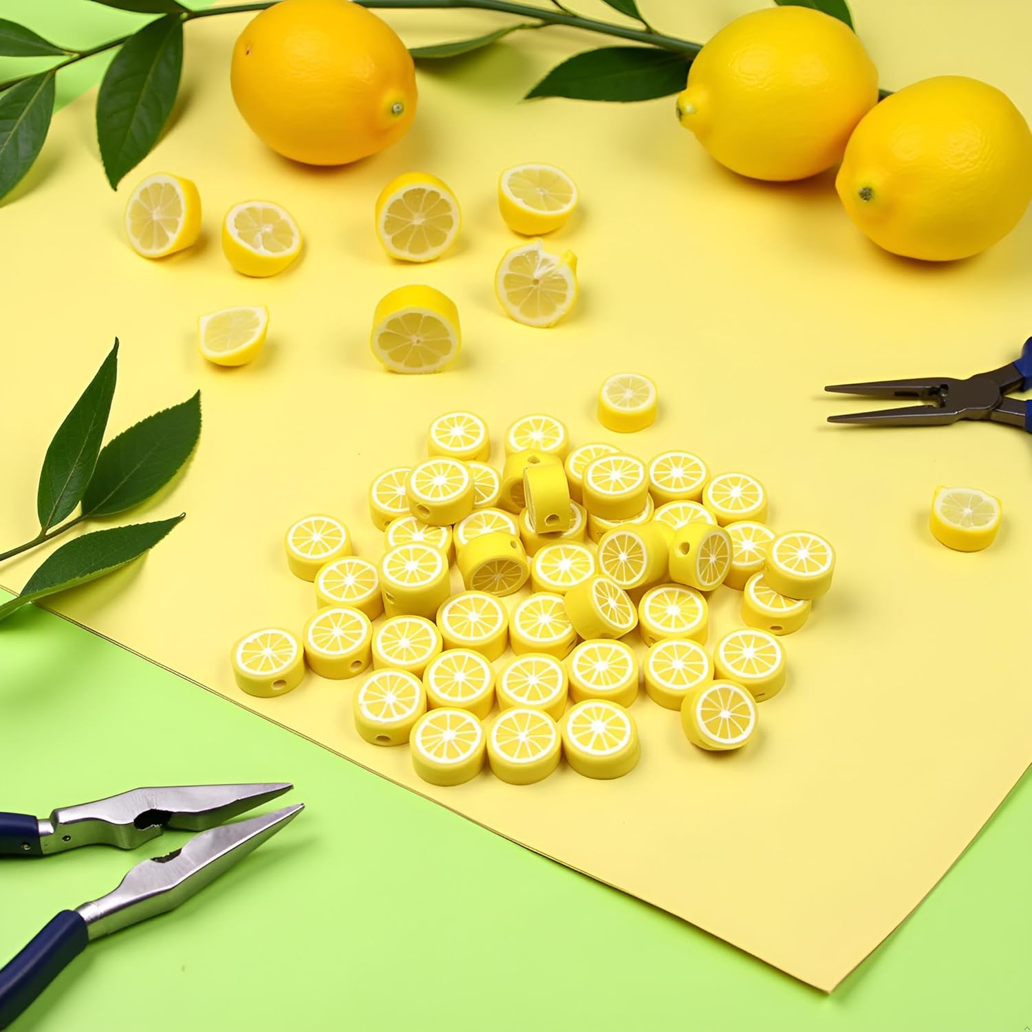 200Pcs Yellow Lemon Polymer Clay Beads Fruit Charm Beads Flat Spacer Bead Jewelry Making Supplies for Necklace Earring Bracelet Making Lemon (10mm) - Image 6