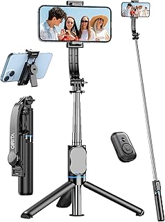 Qirita 41 Inch Extendable Selfie Stick Tripod with Detachable Clip & Wireless Remote Control, 360° Rotation, Compatible with iPhone/Android/Samsung/GoPro