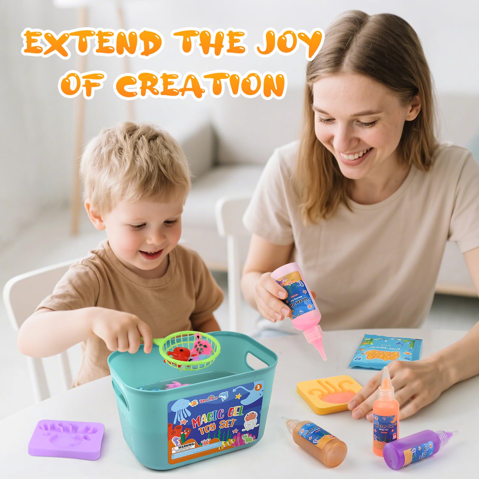 Dreamon Aqua Gelz Set Ricarica per Bambini – Compatibile con Magic Gel Toy Set – 8 Colori Water Gel e 2 Bustine di Cloruro di Calcio