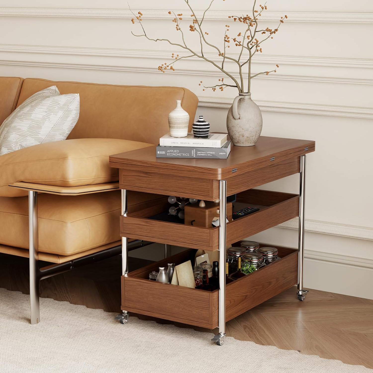 Flip Top 2-in-1 Multi-Function Coffee Table on Wheels, Extendable Center Table with Storage and Hidden Compartment, Convertible End Table Side Table Small Dining Table for Apartment Small Spaces