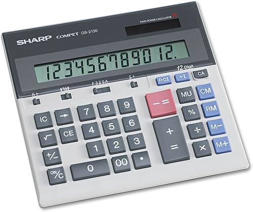 Sharp QS-2130 Calculadora de escritorio comercial de 12 dígitos con soporte, lógica aritmética, batería y pantalla LCD híbrida solar, ideal para uso