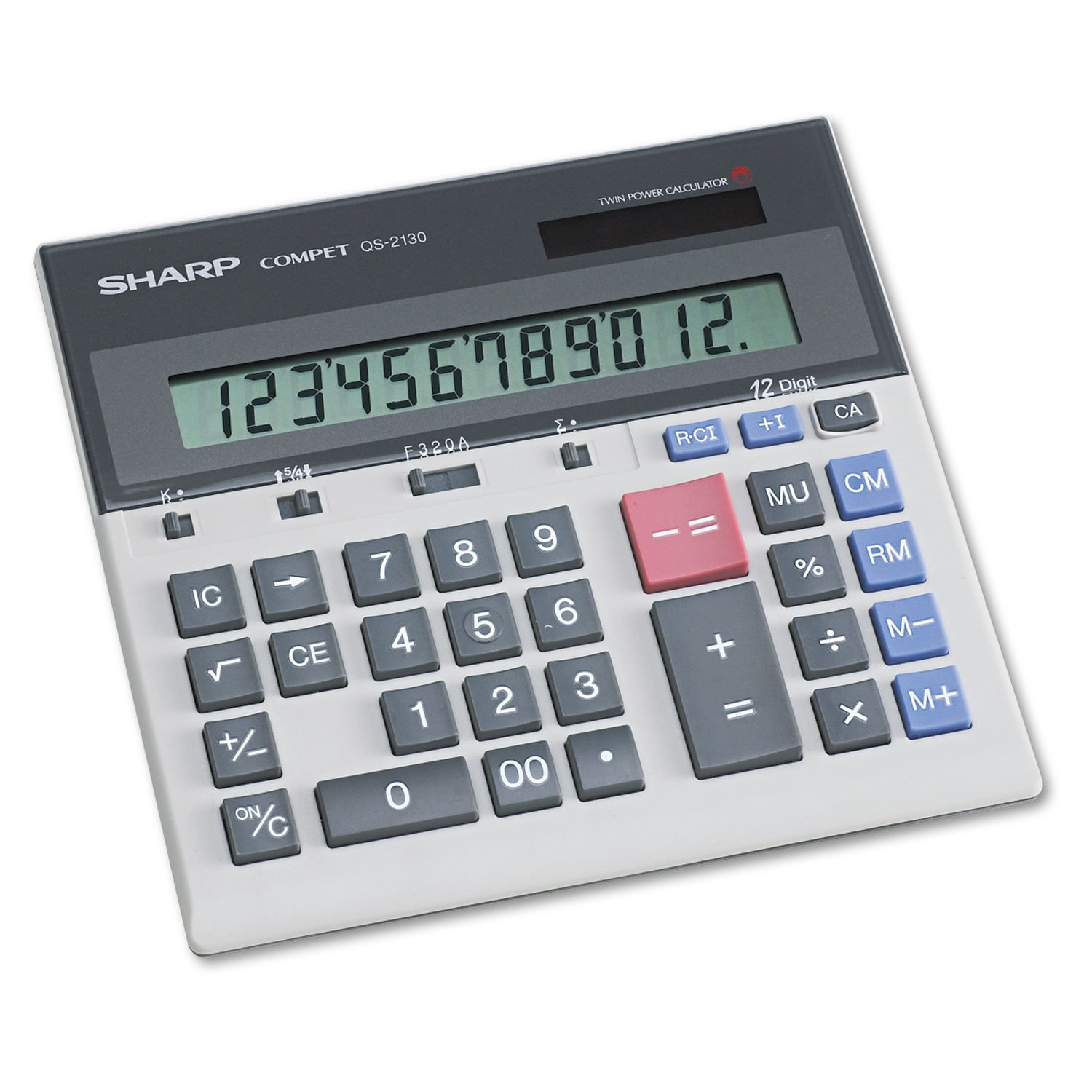 Sharp QS-2130 12-Digit Commercial Desktop Calculator with Kickstand, Arithmetic Logic, Battery and Solar Hybrid Powered LCD Display, Great for Home and Office Use