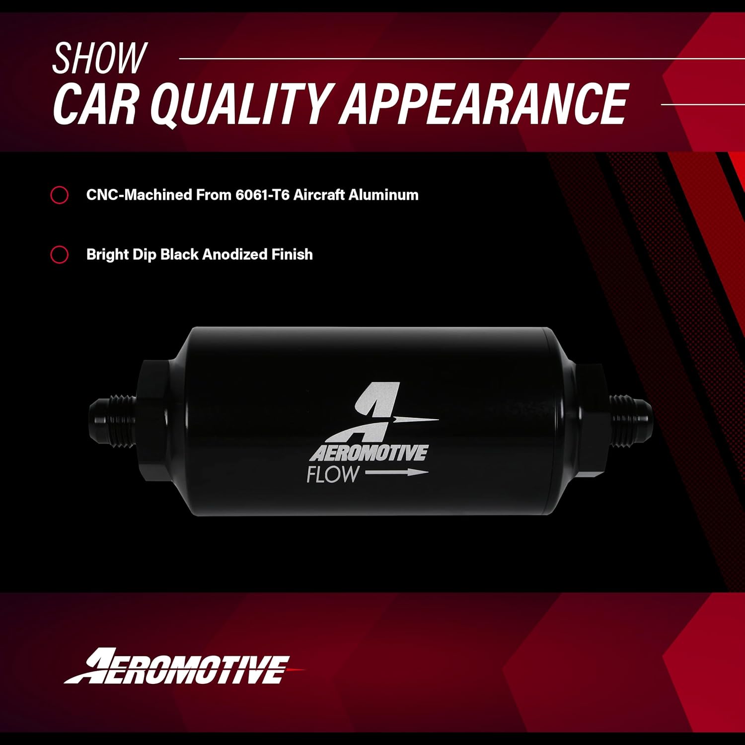 Aeromotive 10 Micron Black Inline Fuel Filter - 10 Micron Cellulose Element, Universal, Male AN-06 Ports, High-Flow Aluminum Housing, Gas & Diesel, 2" OD, Black Anodized - 12347