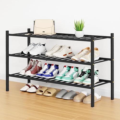 Miniatura 44 de Smiry Estante para zapatos, organizador de zapatos de bambú de 2 niveles, estante de almacenamiento de zapatos de madera apilable independiente para