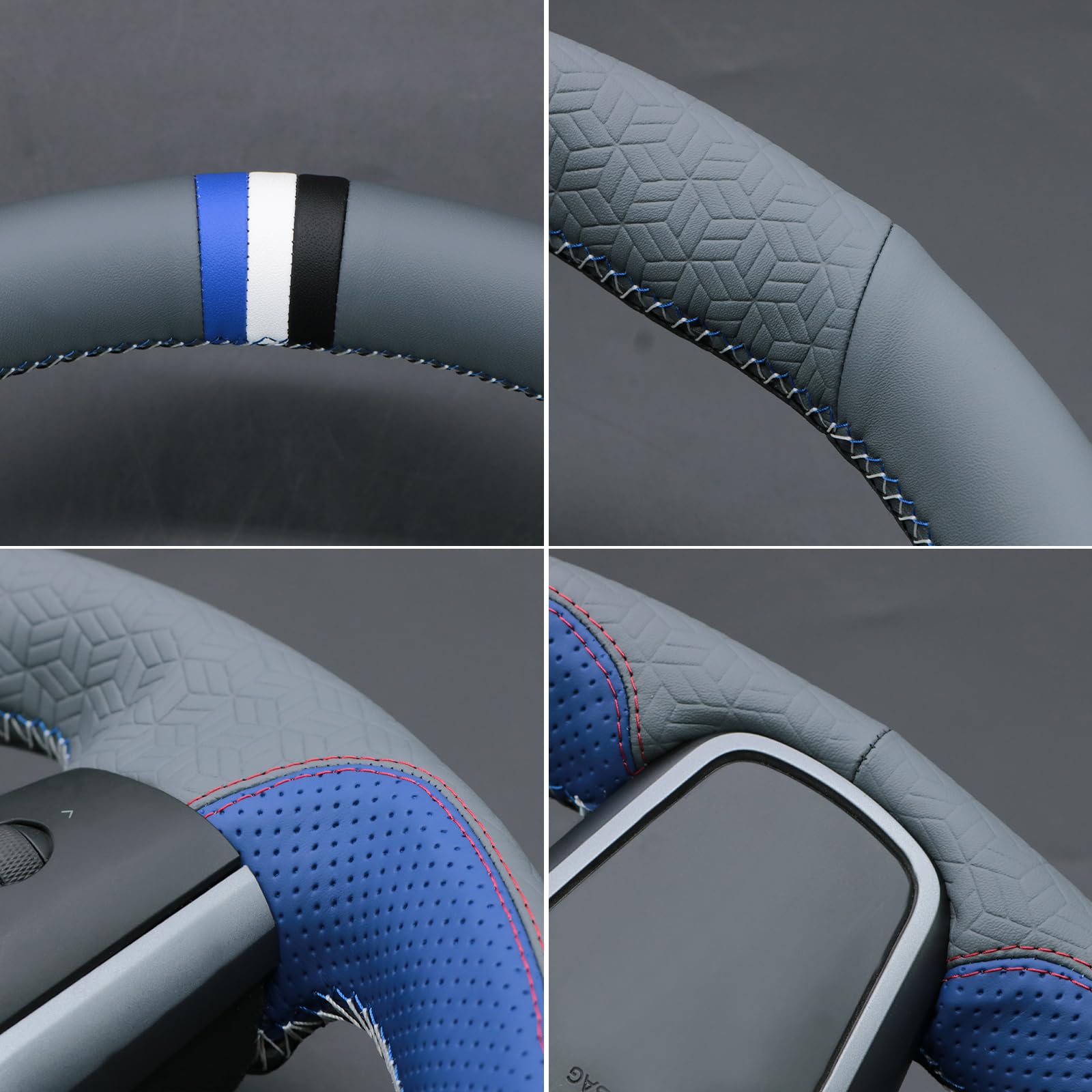 MEWANT Housse de volant cousue à la main pour Tesla Model 3 2017-2023/Model Y 2020-2023 pour Tesla Model 3/Y Accessoires